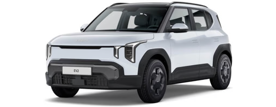 White electric SUV with distinctive front design and black accents on the bumper and wheels.