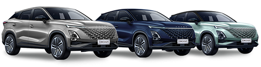 Three modern SUVs in grey, dark blue, and mint green, side by side.